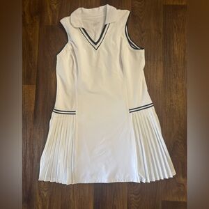 Vineyard Vines White Sleeveless Pleated Tennis Dress with Navy Trim